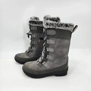 Thermolite EcoMade Gray Fur Lined Suede Mid Calf Winter Boots Girls Size 3‎